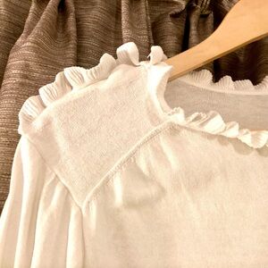 2X J Crew Ruffle Shoulder White Long Sleeve Jersey Top Sweater